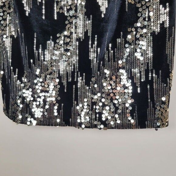 Eliza J Size 2 Sequin Velvet Shift Mini Dress 3/4 Sleeve Party Black Gold - Picture 8 of 12